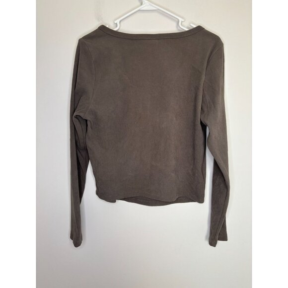 WILD FABLE NEW Ribbed Cropped Top Womens XL Tan/Gray Long Sleeve - Picture 2 of 7